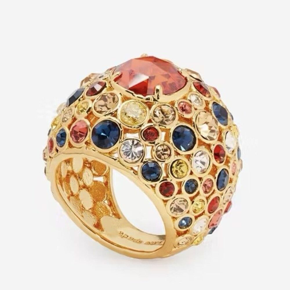 NWT Kate Spade Sz 7 On The Dot Cocktail Statement Ring Crystal Colorful